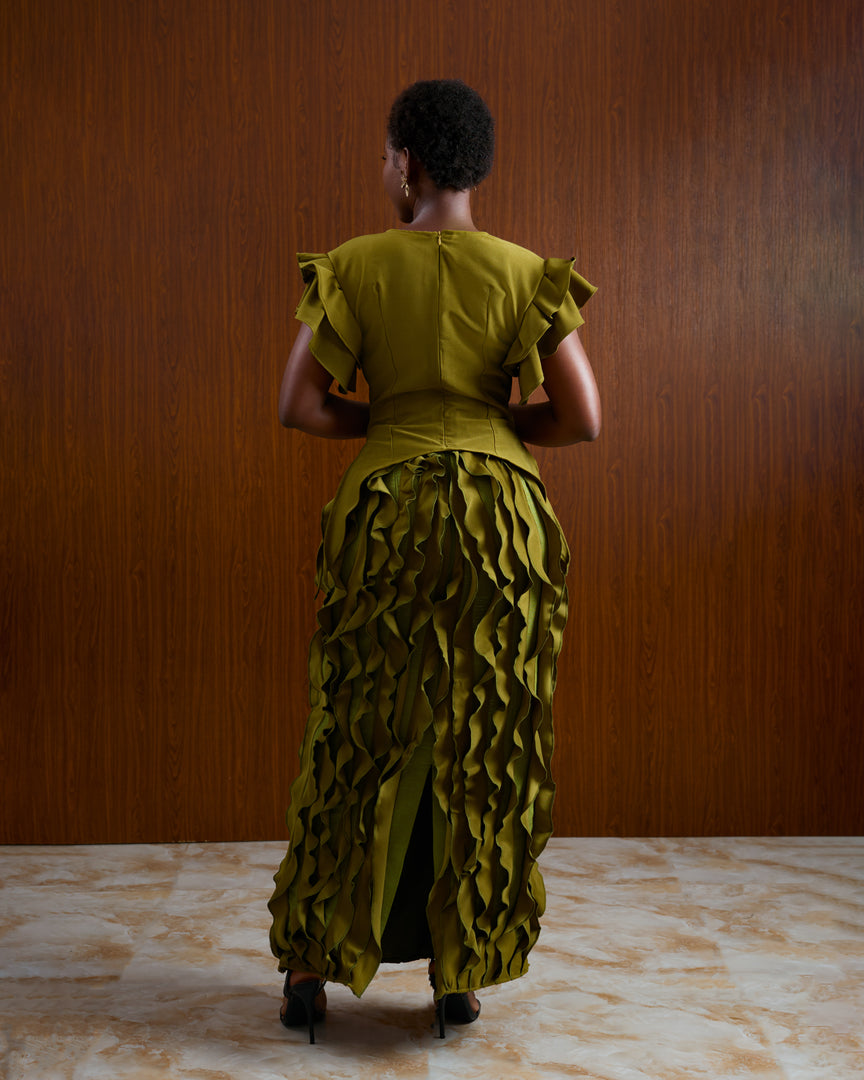Nsoromma Ruffled Skirt in Olive Green