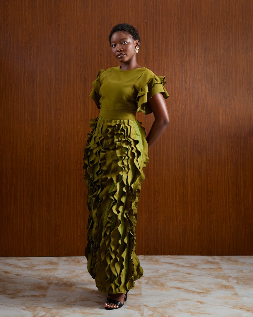Nsoromma Ruffled Skirt in Olive Green